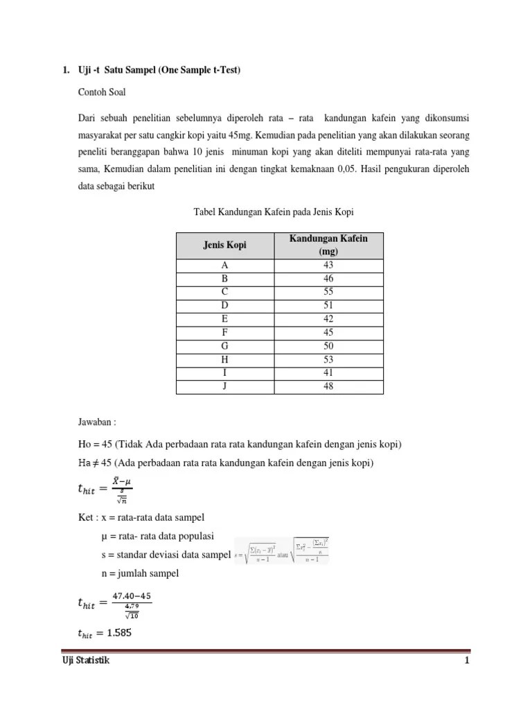 Contoh Soal Tes T Dua Sampel Berpasangan