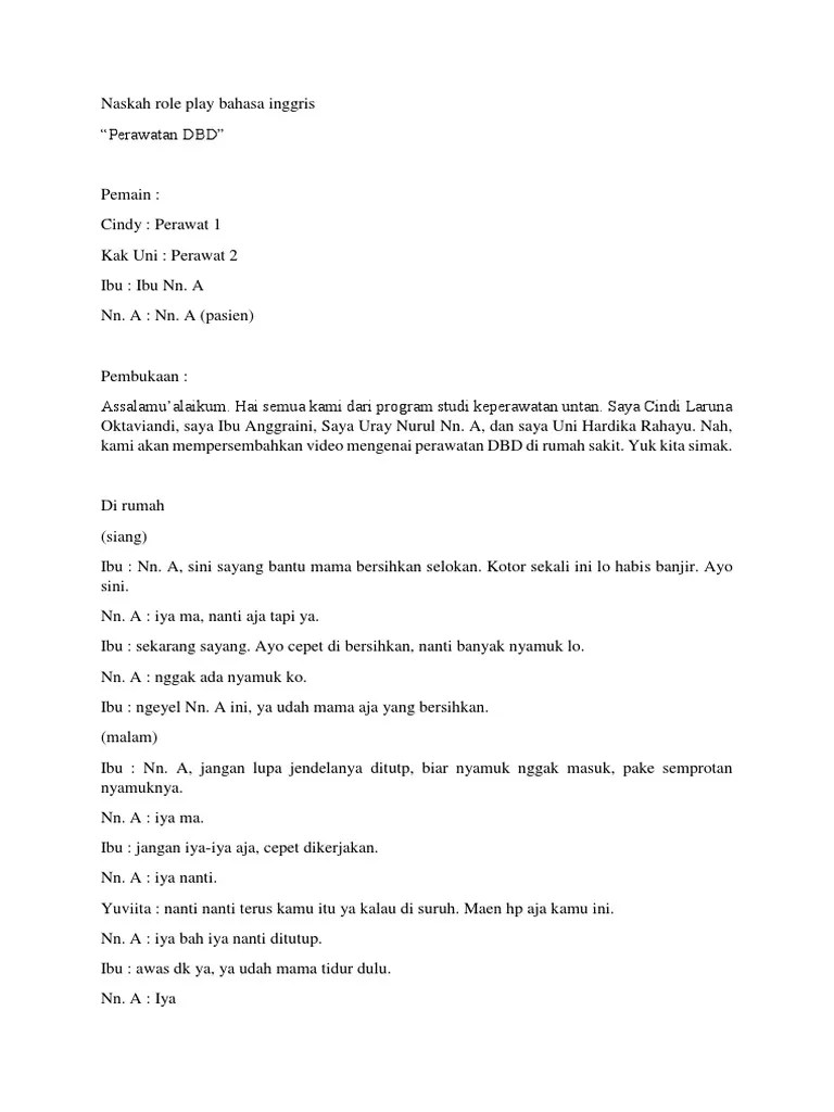 Perawat yang telah menempuh pendidikan di negara lain dan menggunakan bahasa inggris sebagai bahasa kedua atau bahasa tambahan dapat mempertimbangkan celban . Naskah Role Play Bahasa Inggris 3 Pdf
