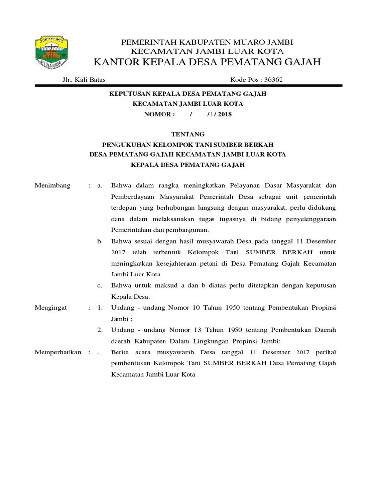 Sk kelompok ternak 26 dec 2014. Contoh Sk Pengukuhan Kelompok Tani Masnurul