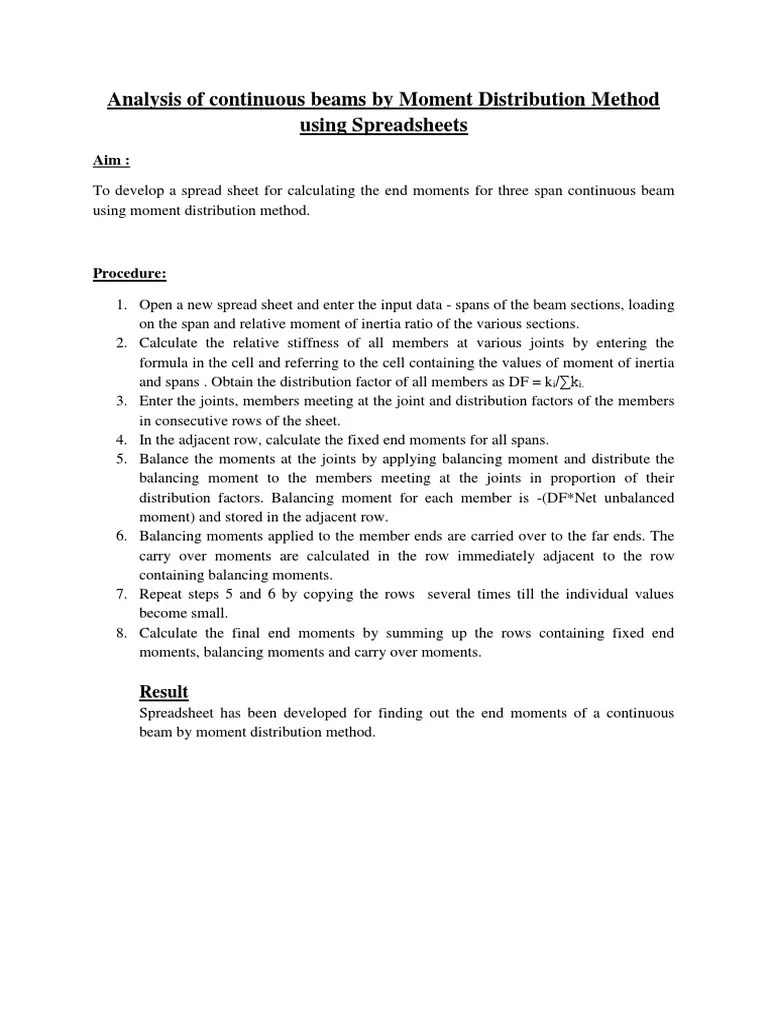 Analysis Of Continuous Beams By Moment Distribution Method Using ...