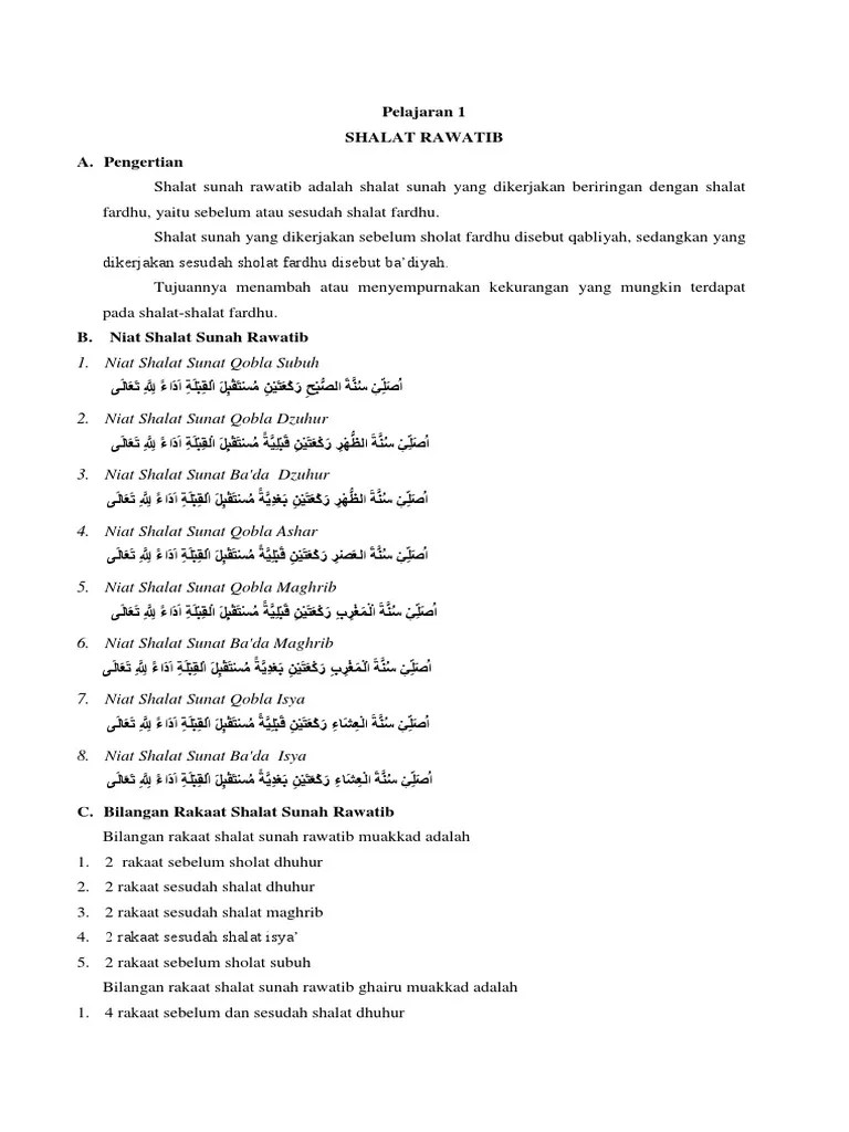 Niat Sholat Rawatib Dzuhur 4 Rakaat