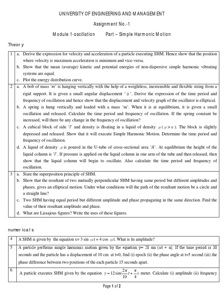 Assignment 1 - Simple Harmonic Motion | Download Free PDF | Velocity | Physical Universe