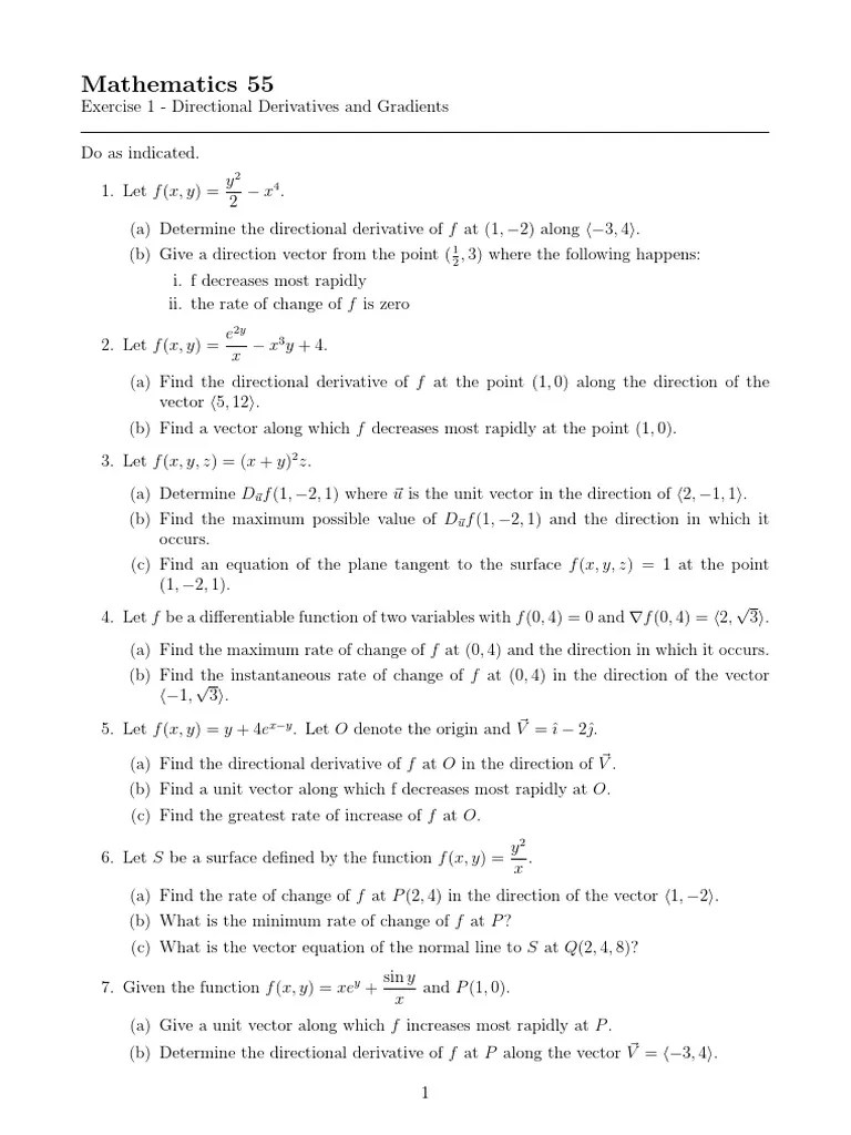 E1 - Directional Derivatives And Gradients | PDF | Derivative | Gradient