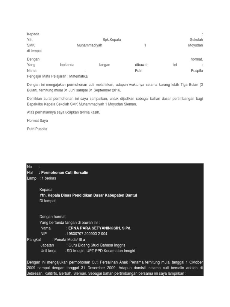 Cuti melahirkan merupakan hak setiap karyawan perempuan yang sedang hamil . Contoh Surat Cuti Melahirkan Pdf