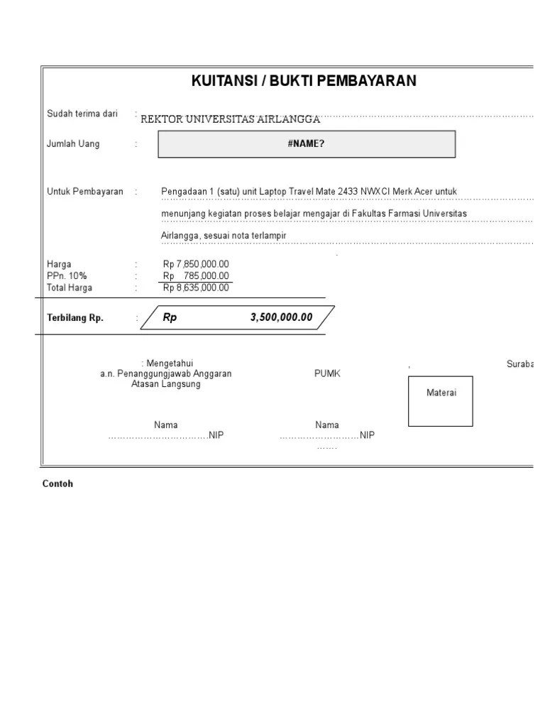 Biasanya digunakan untuk transaksi yang hanya dibutuhkan satu kali proses pembayaran saja. Contoh Kwitansi Pdf