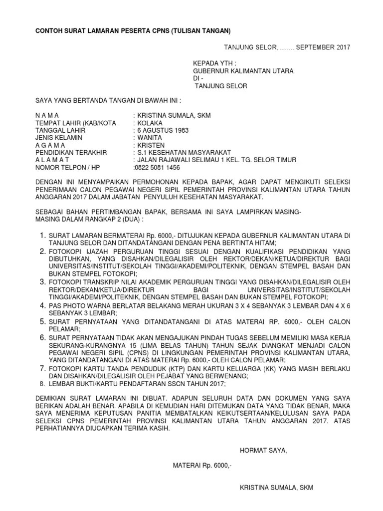 Lingkungan pemerintah kota batam, cq. Contoh Surat Lamaran Peserta Cpns Pdf