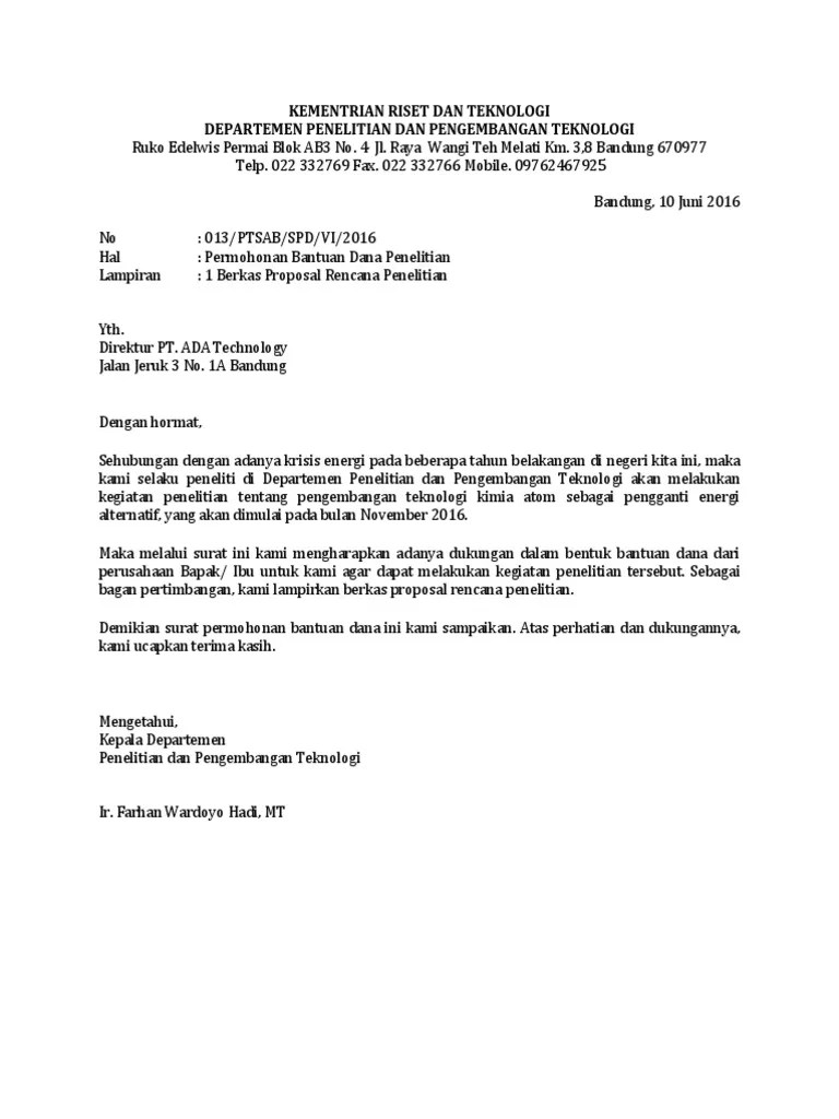 Contoh Surat Permohonan Penelitian Skripsi 
