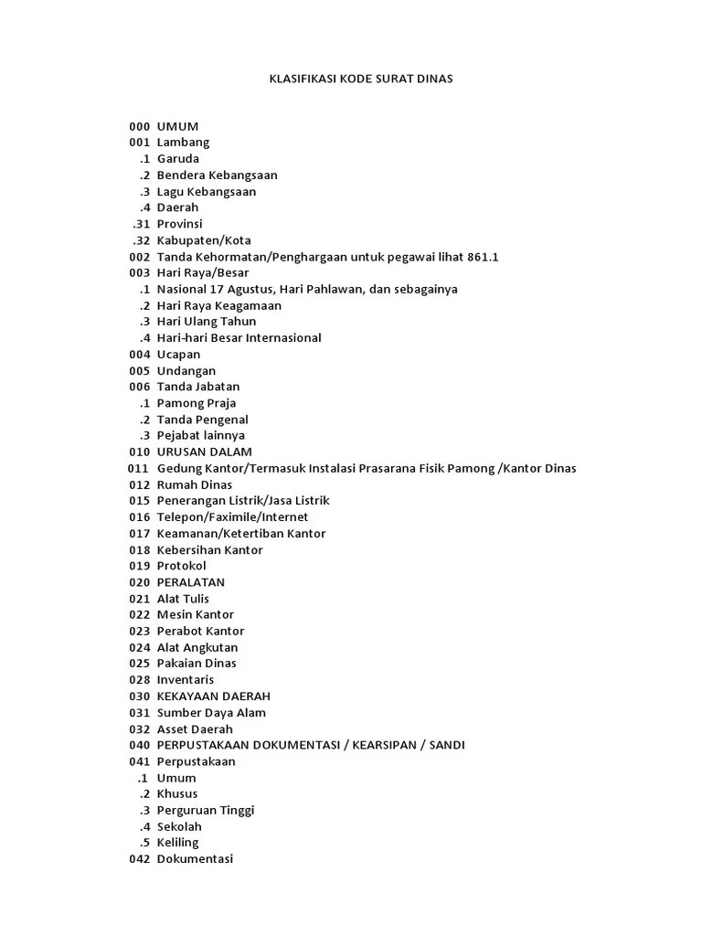 Klasifikasi Kode Surat Dinas Pdf 