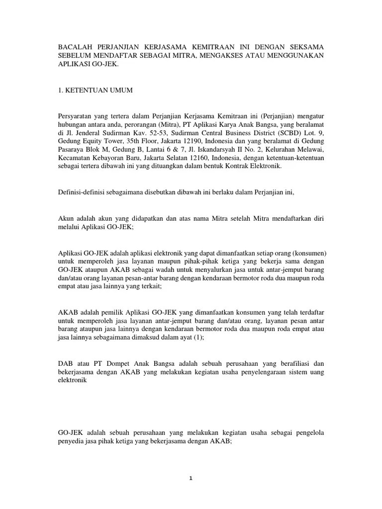 Perjanjian Kemitraan Gojek | PDF