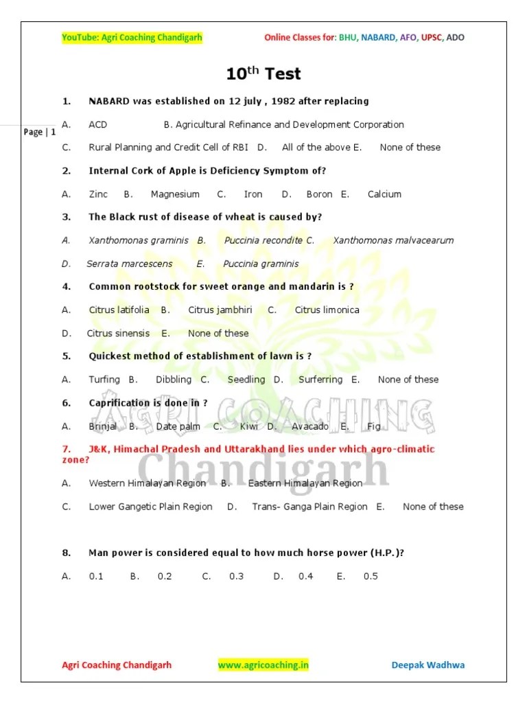 Mock Test For Agriculture | Agronomy | Crops