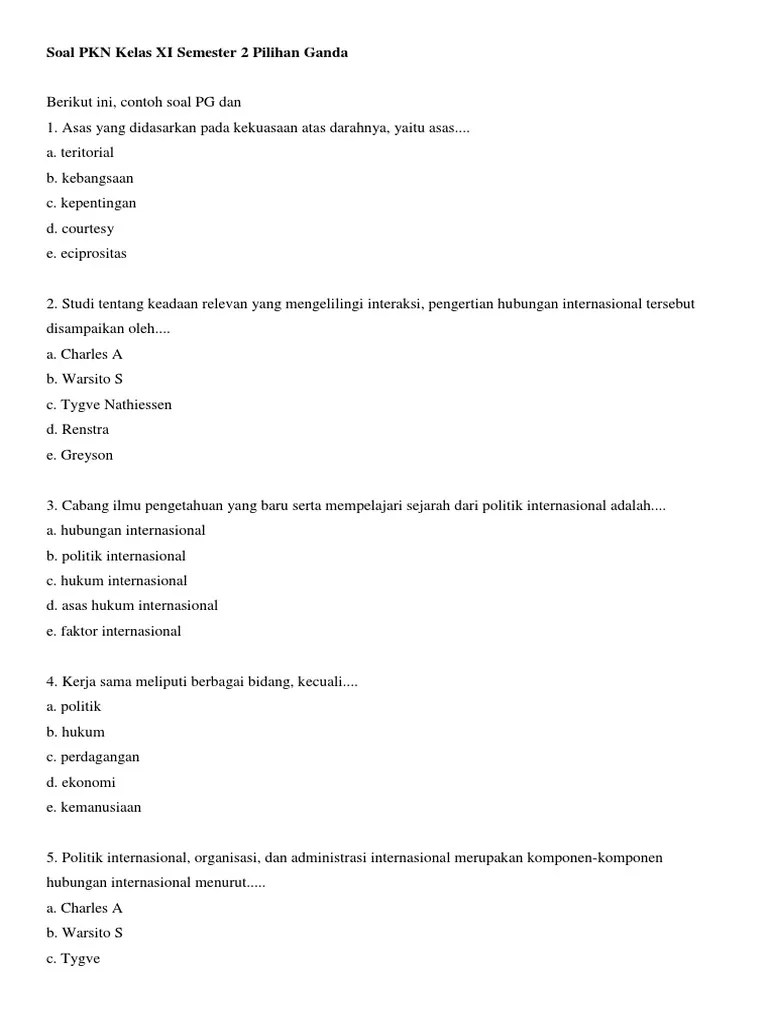 Hak warga negara untuk mengembangkan diri dan pendidikan . Soal Pkn Kelas Xi Semester 2 Pilihan Ganda Pdf