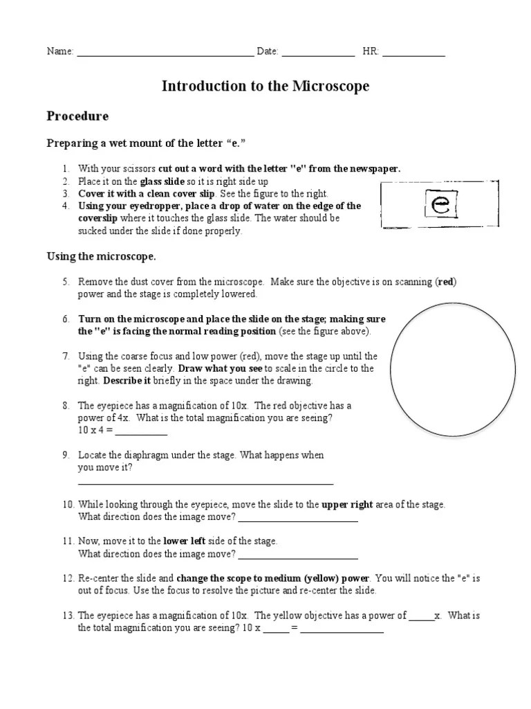 7-1 Introduction To The Microscope Lab Activity | Optical Devices ...