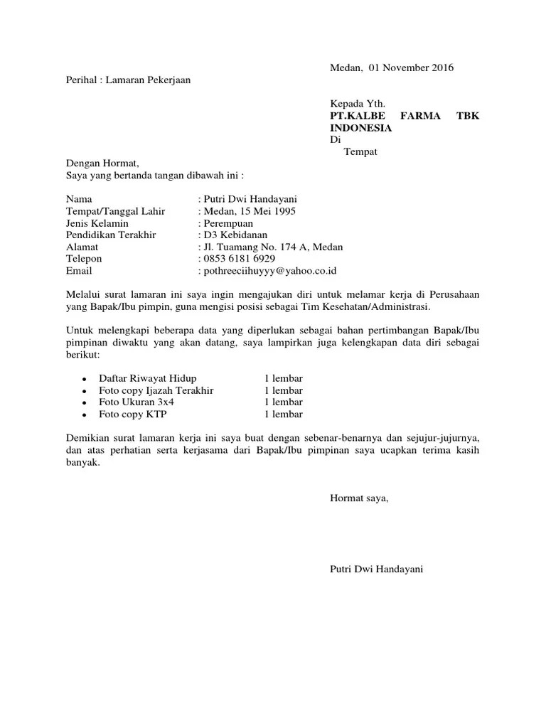 Bapak/ibu kepala bagian hrd pt. Lamaran Cv