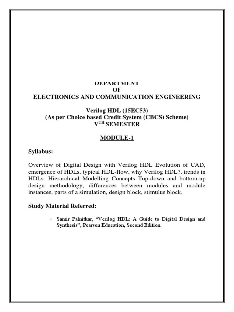 Verilog HDL Module 1 Notes | PDF