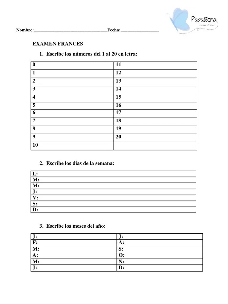 Examen Francés 1 | PDF