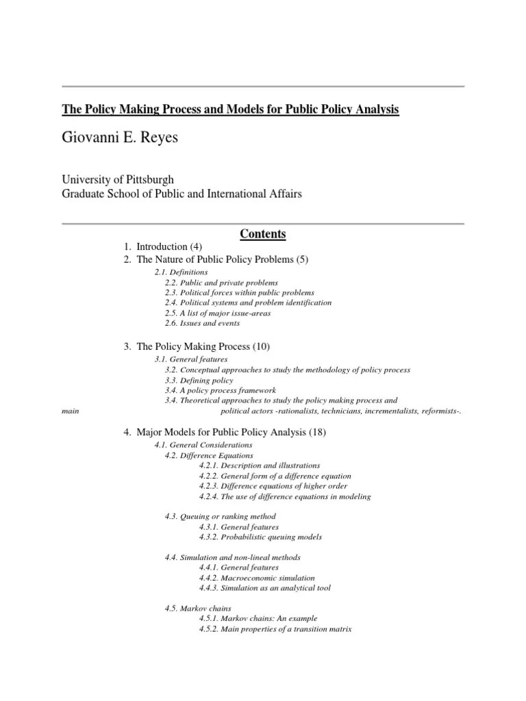 The Policy Making Process And Models For Public Policy Analysis | PDF | Policy Analysis ...