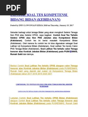 (fannie bridges) untuk mengerjakan soal psikotes seseorang harus memiliki mental yang kuat, . Contoh Soal Tes Kompetensi Bidang Bidan Pdf