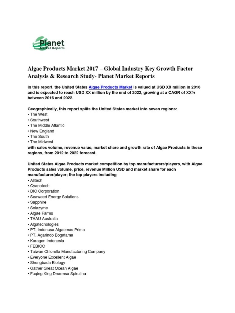 Algae Products Market PDF | PDF | Marketing Research | Databases