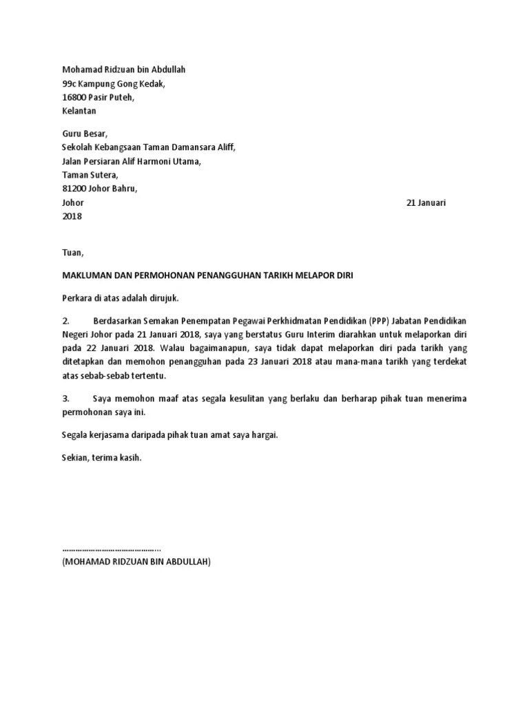 Perkara di atas adalah dirujuk. Surat Penangguhan Lapor Diri Pdf