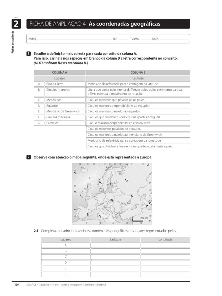 Exercicios - As Coordenadas Geográficas | PDF | Geofísica | Geografia