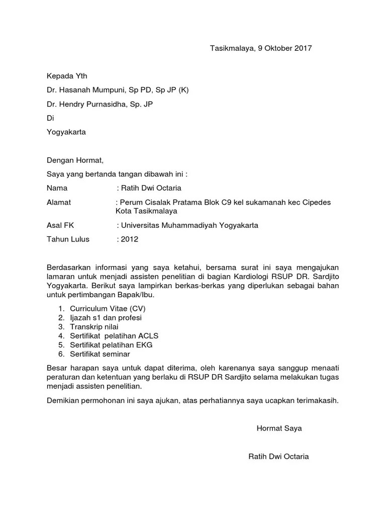 Bagi mahasiswa yang sudah menginjak . Surat Lamaran Magang Asisten Kardio Ugm Pdf