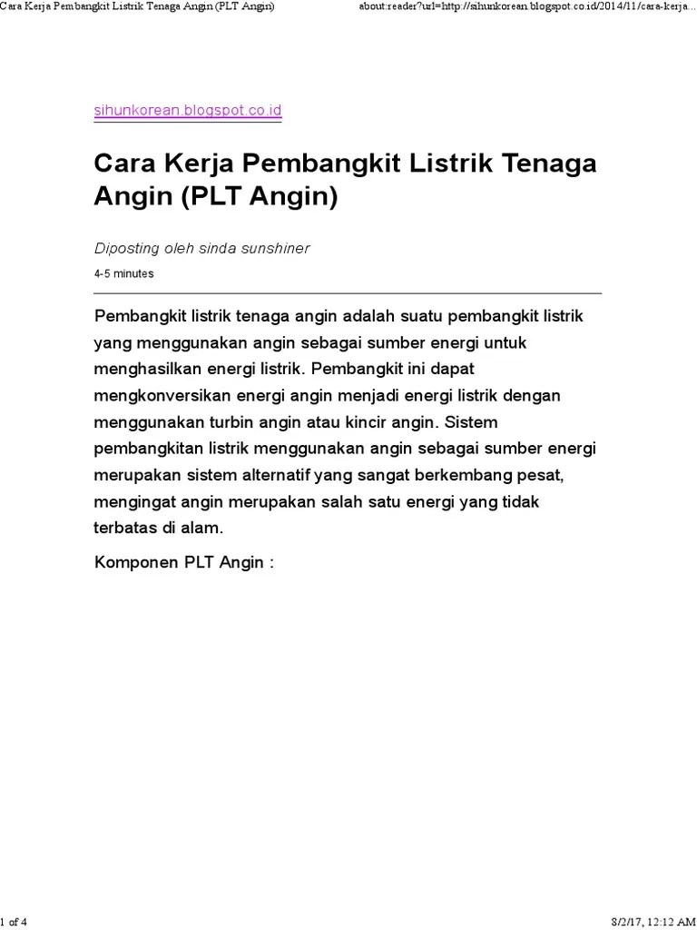 Cara Kerja Pembangkit Listrik Tenaga Angin (PLT Angin) | PDF
