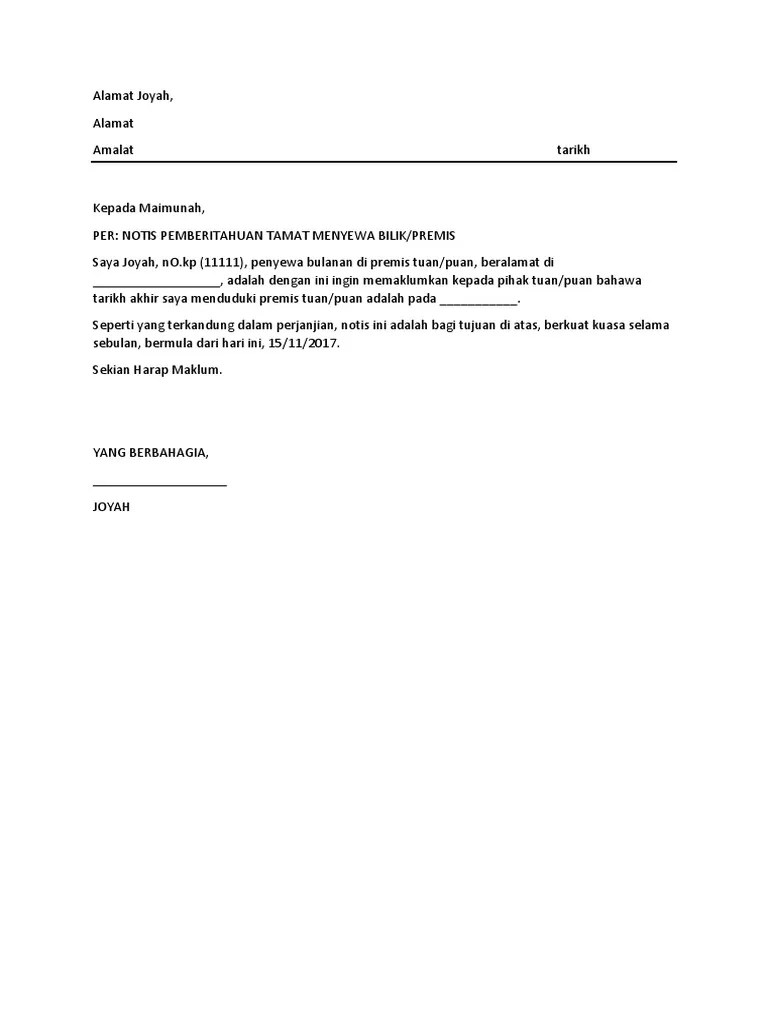 Contoh Surat Penamatan Kontrak Sewa Kedai - Download Contoh Surat Perjanjian Sewa Rumah 2018
