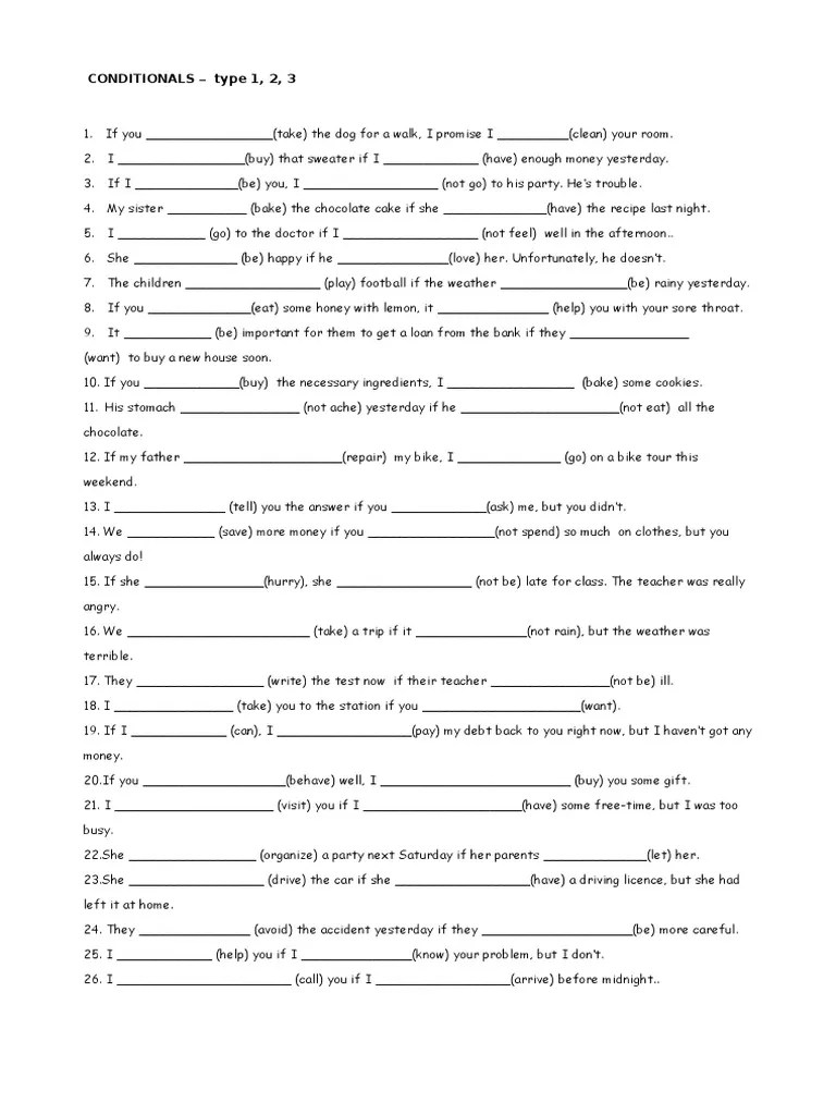 CONDITIONAL Sentences - Type 1,2 & 3 | PDF