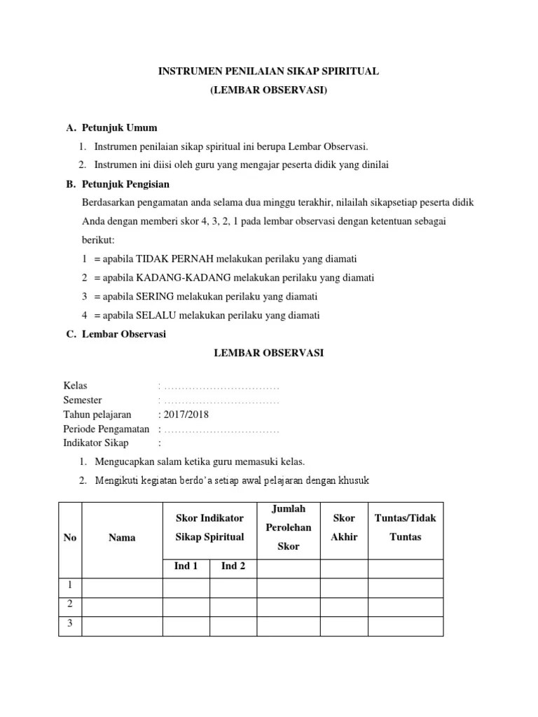 Sumber data dalam penelitian ini adalah dua orang guru mata pelajaran bahasa . Instrumen Penilaian Sikap Spiritual Dan Sosial Pdf