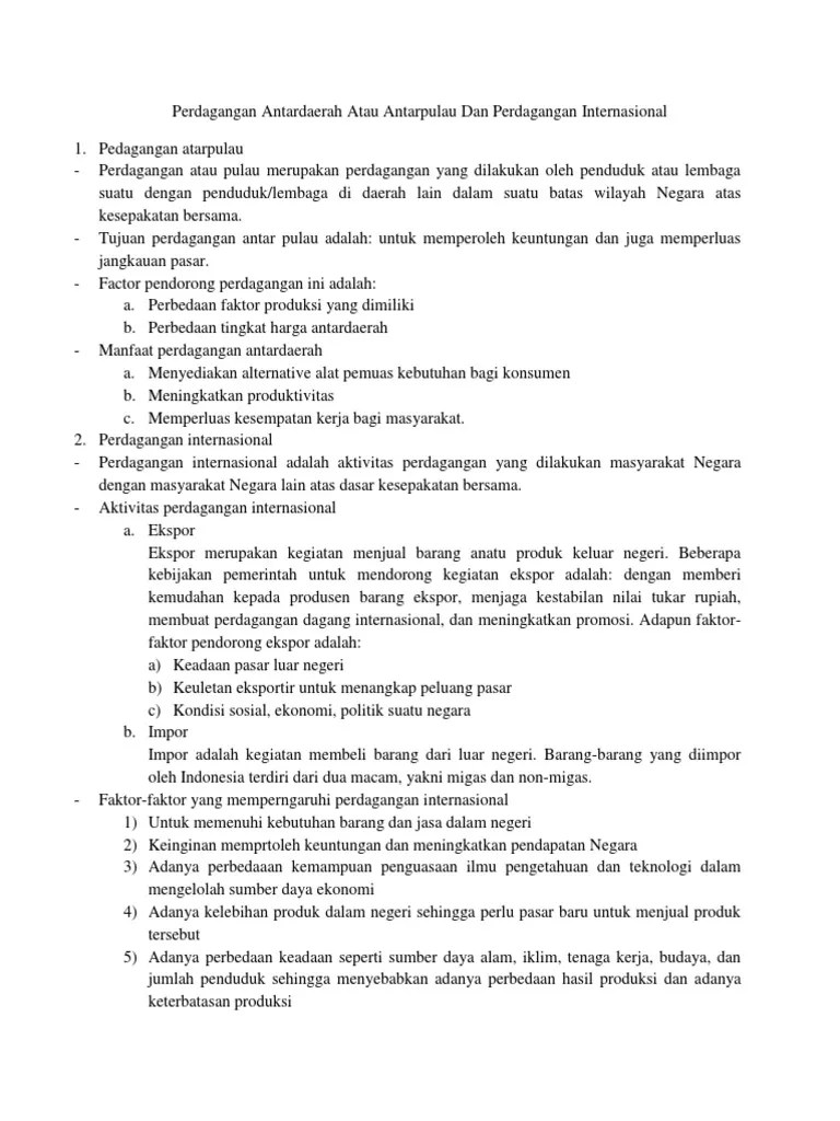 Sebutkan Faktor Pendorong Terjadinya Perdagangan Antar Negara - Sebutkan  Mendetail