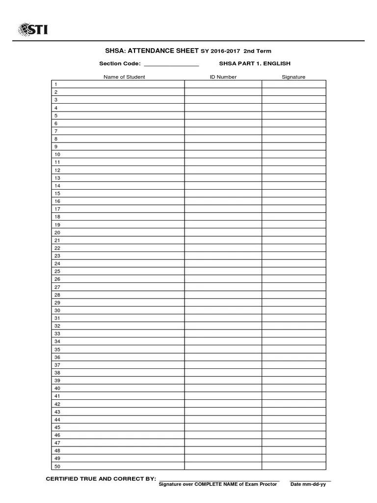attendance sheet and other forms for shsa pdf envelope test assessment