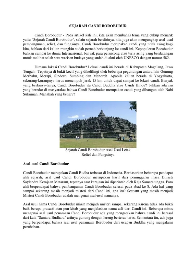 Candi ini dibangun sekitar tahun 824 m pada masa raja . Sejarah Candi Borobudur Pdf