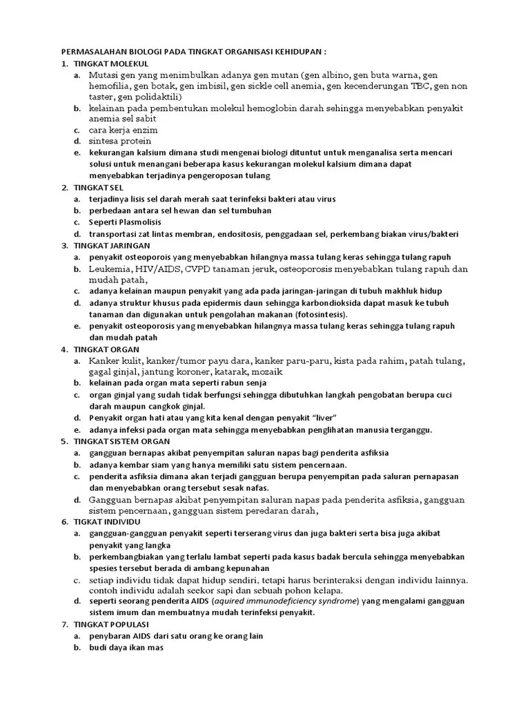 Permasalahan Biologi Pada Tingkat Organisasi Kehidupan | PDF