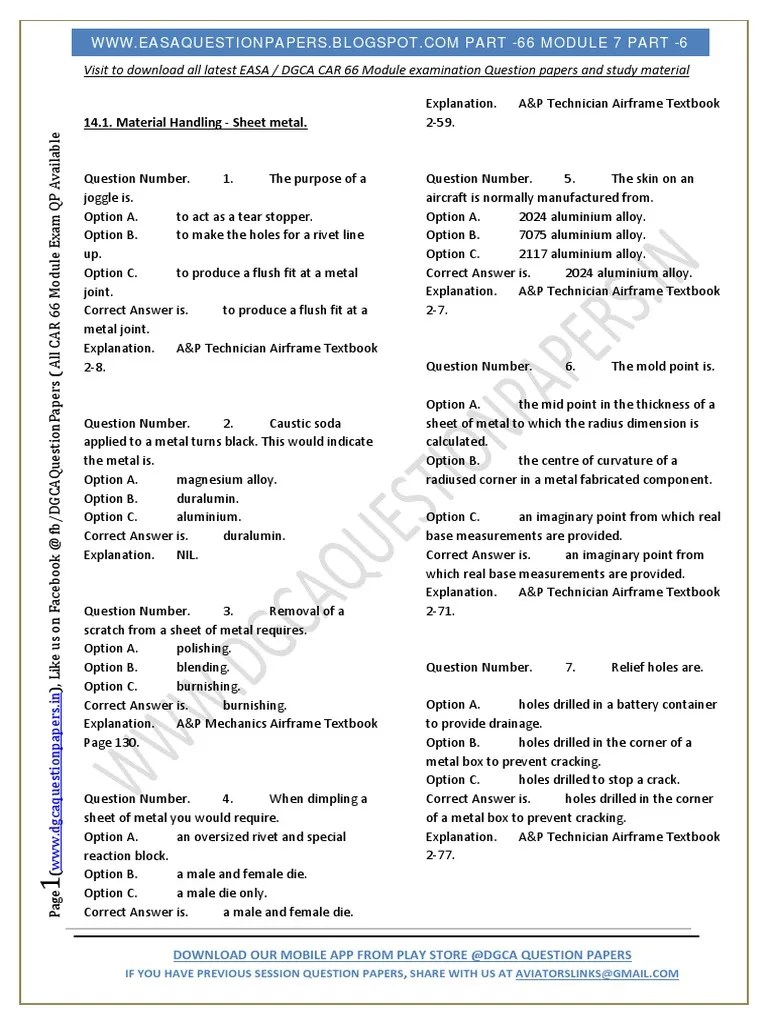 EASA Part-66 Exam Questions Of Module 07 Standart Practices - Part V | PDF | Soldering ...
