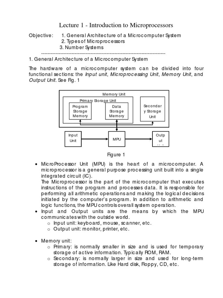 Lecture 1 - Introduction To Microprocessors: Objective: 1. General ...
