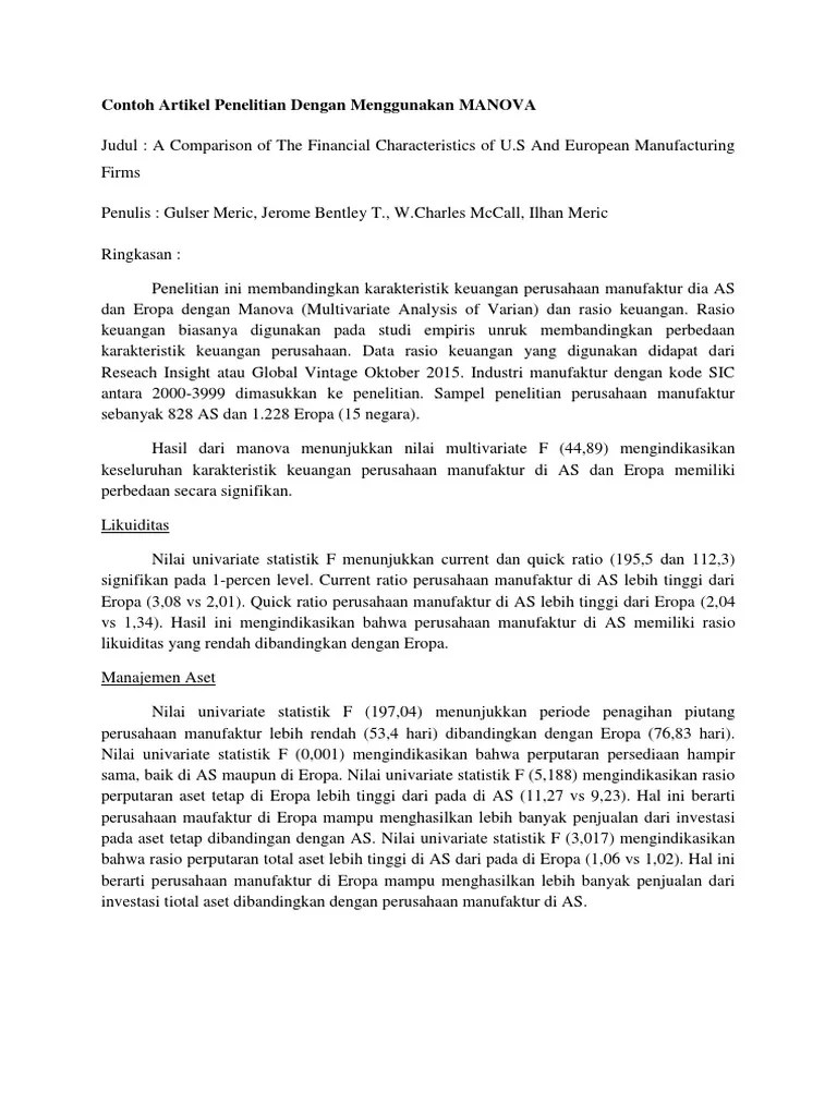 Untuk itu, diperlukan human resource department yang mumpuni dalam mengelola sdm perusahaan. Contoh Artikel Penelitian Dengan Menggunakan Manova Pdf