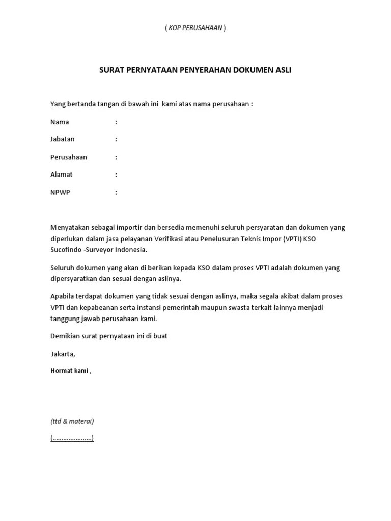 Selanjutnya dalam surat kuasa ini disebut. Surat Pernyataan Penyerahan Dokumen Asli Pdf