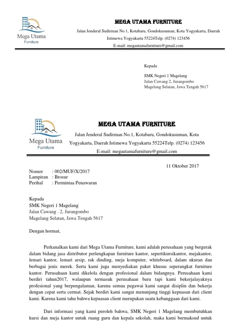 Contoh surat undangan ulang tahun bahasa inggris untuk atasan, keluarga (kalangan khusus). Contoh Surat Penawaran Barang Furniture - Aneka Macam Contoh