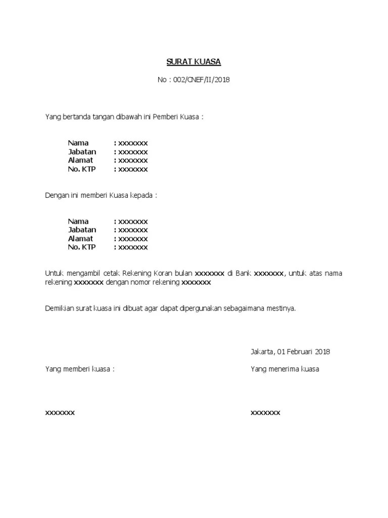 Kumpulan Contoh Surat Kuasa Rekening Koran Bank [Terlengkap] 