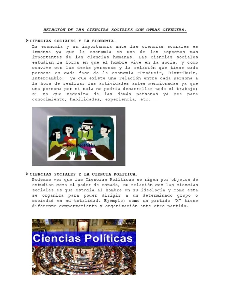 Relación De Las Ciencias Sociales Con Otras Ciencias | PDF | Ciencias ...