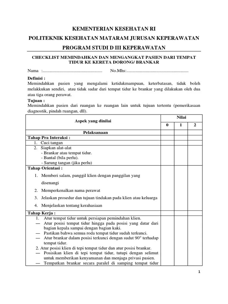 Checklist Memindahkan PX Ke Brankar | PDF