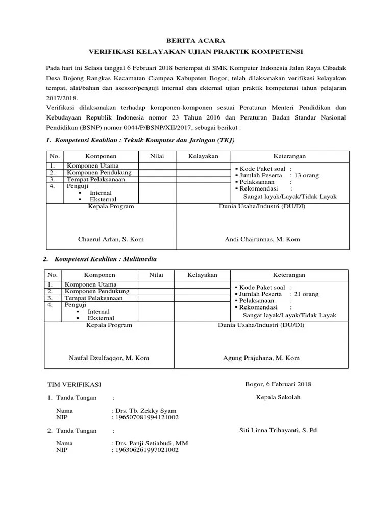 Berita Acara Verifikasi Ukk 2018 | PDF