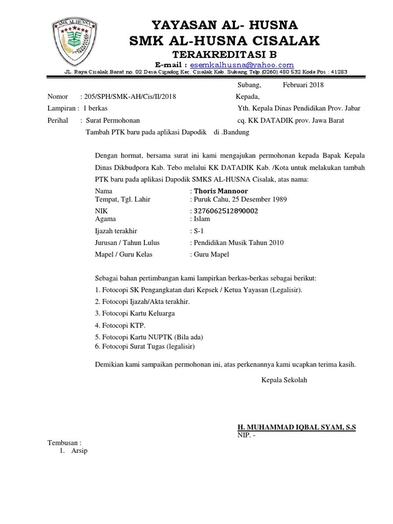 Contoh Surat Pengantar Dari Kepala Sekolah Untuk Pengajuan Nuptk Nusagates