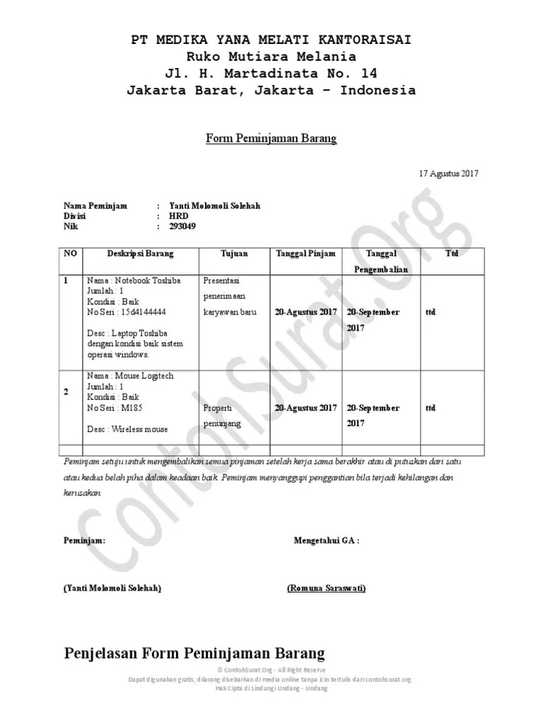 Inilah pembahasan selengkapnya mengenai cara membuat laporan inventaris barang kantor. Contoh Form Peminjaman Barang Inventaris Kantor 02