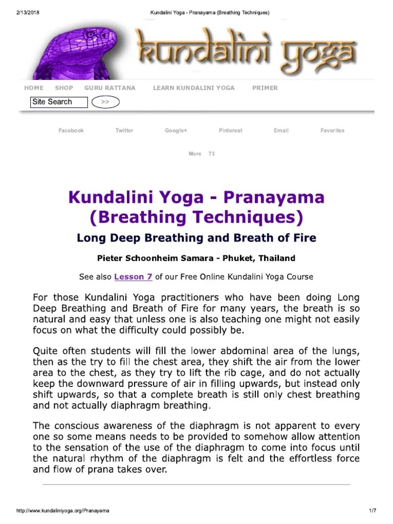 Kundalini Yoga - Pranayama (Breathing Techniques) | PDF | Indology ...