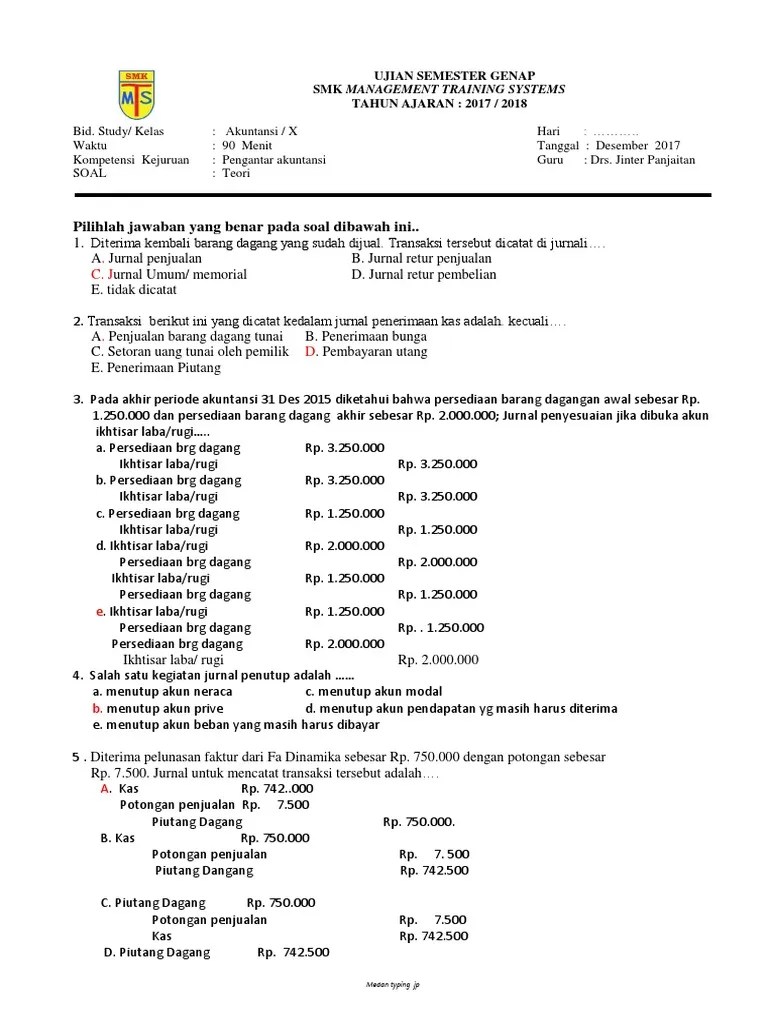 Soal Us Pengantar Akt X Ak 17 | PDF