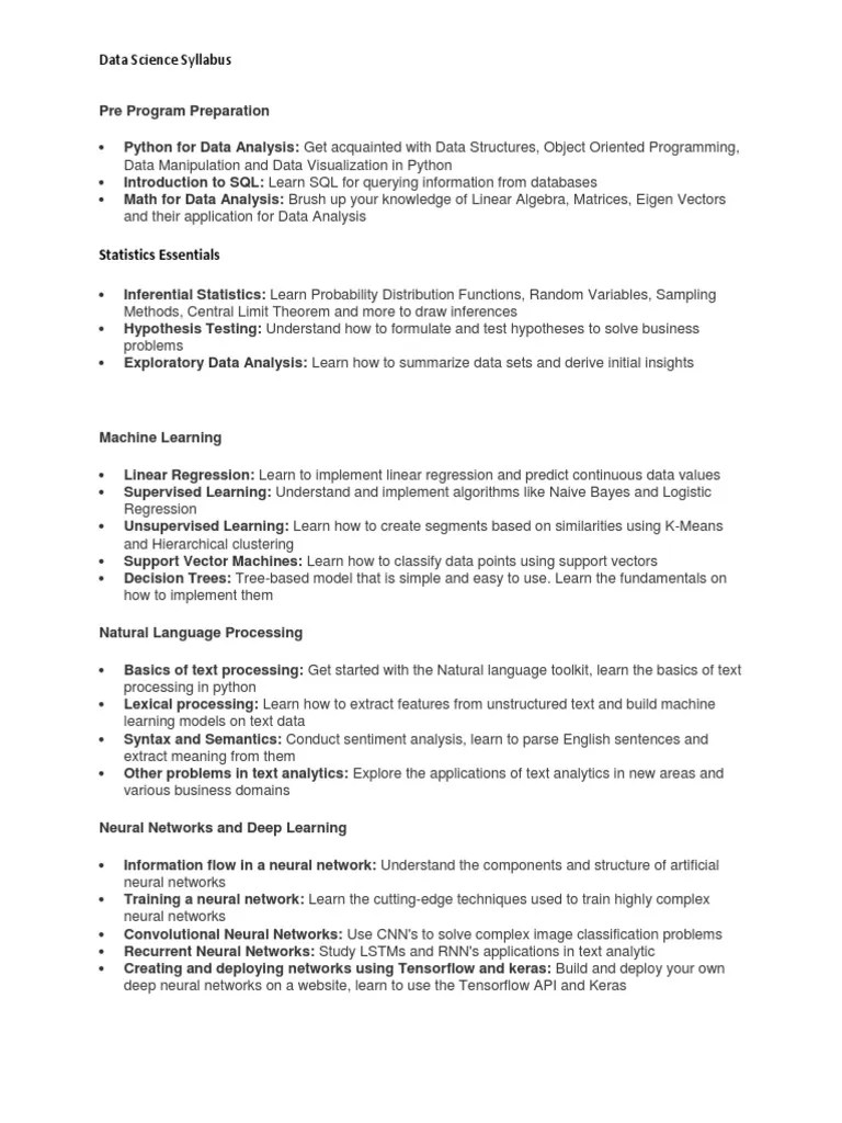 Data Science Syllabus | PDF | Artificial Neural Network | Deep Learning