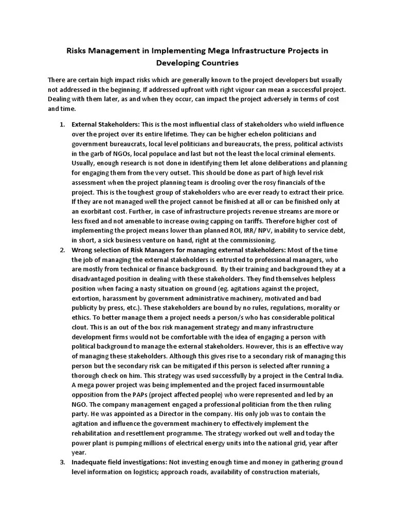 Risk Management In Developing Mega Infrastructure Projects In ...