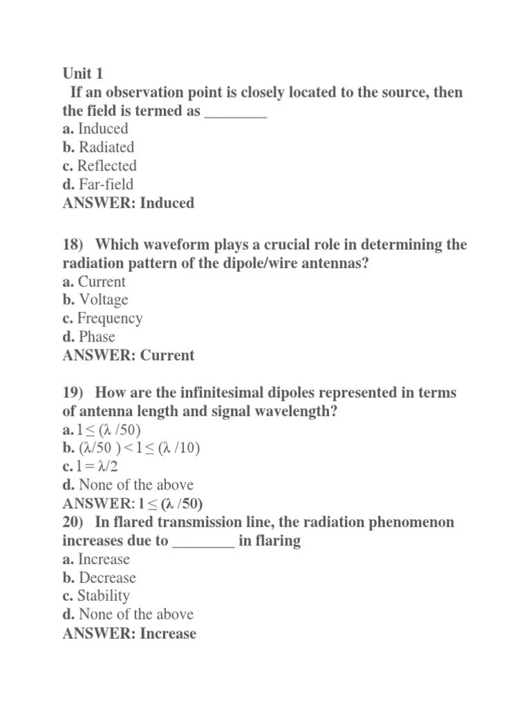 Unit 1 Antenna Question Answer | PDF | Antenna (Radio) | Electrical Impedance