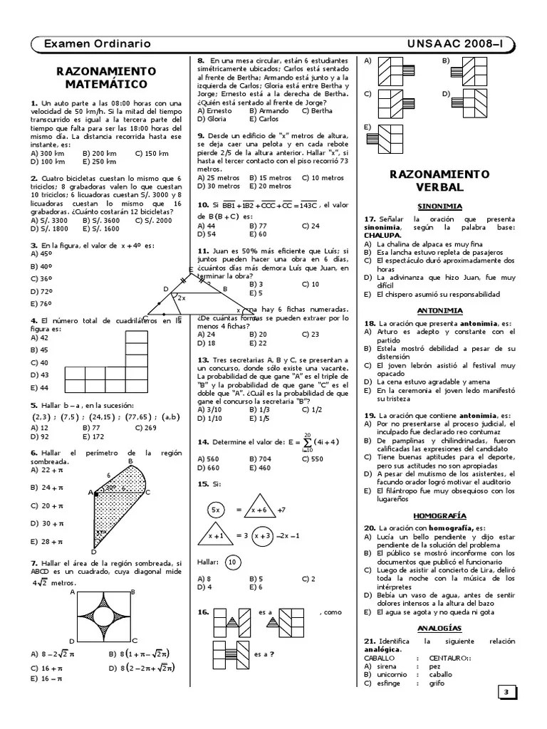 Examen De Admisión UNSAAC Ordinario 2008 - I | PDF | Naturaleza